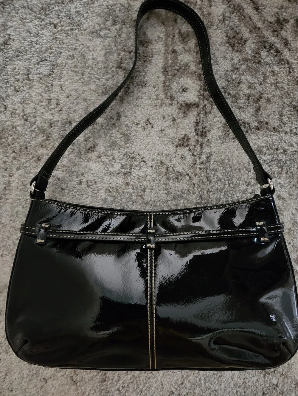 The Sak Black Patent Shoulder Bag with Contrast Stitching New No Tag